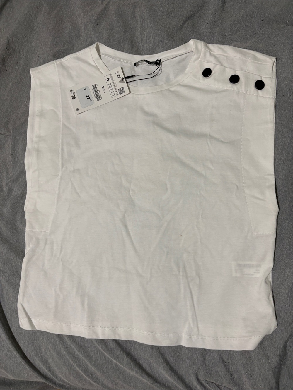 Zara White Short-Sleeve Shirt with Shoulder Buttons